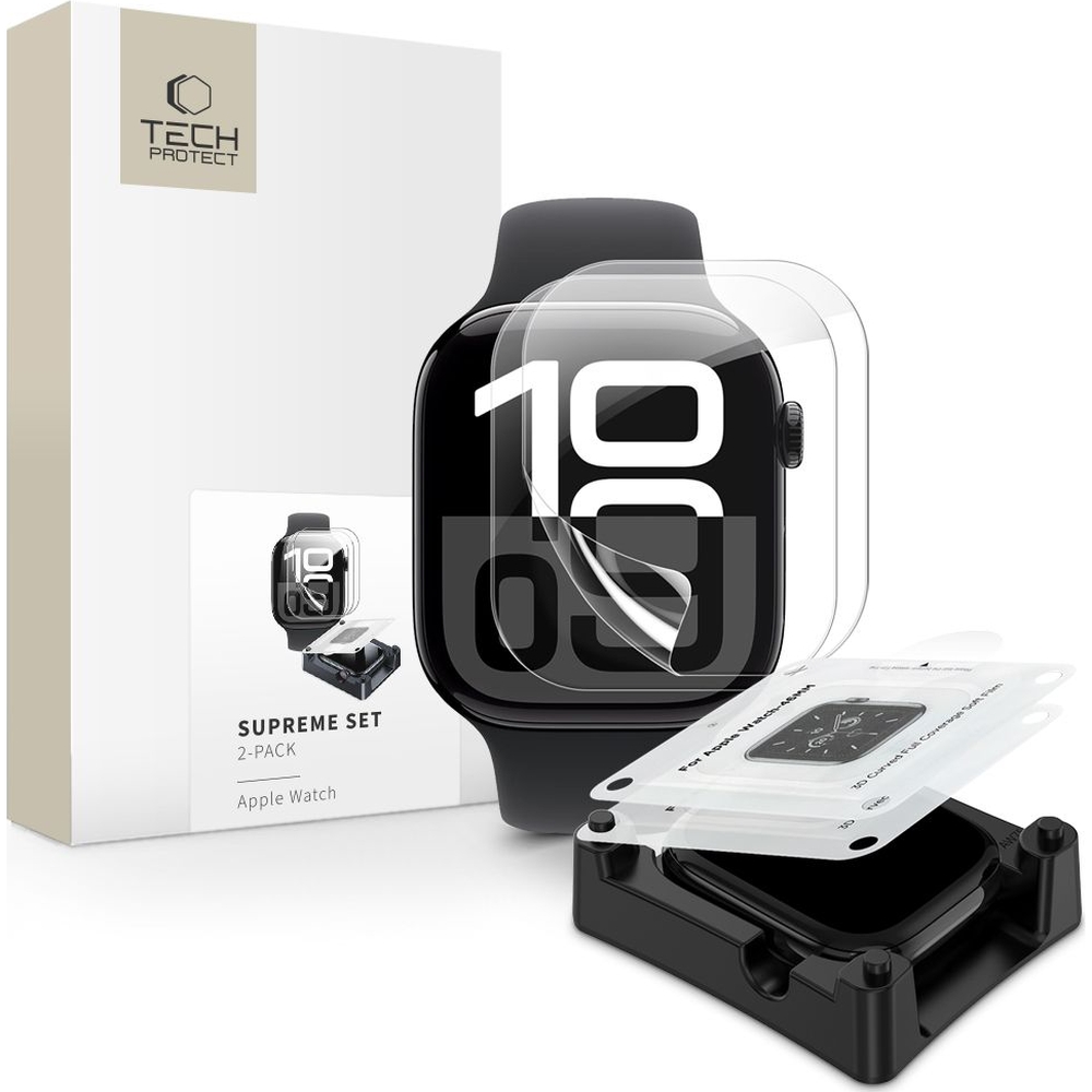 Folia hydrożelowa Tech-Protect Supreme Set 2-pack do Apple Watch 10 46mm, 2 sztuki.
